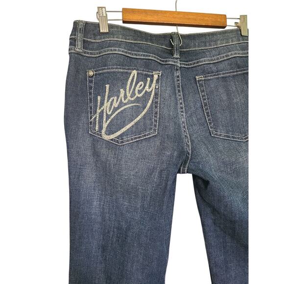 Harley Davidson Low Rise Bootcut Jeans Women's Size 10 Tall Rhinestone - Picture 2 of 6
